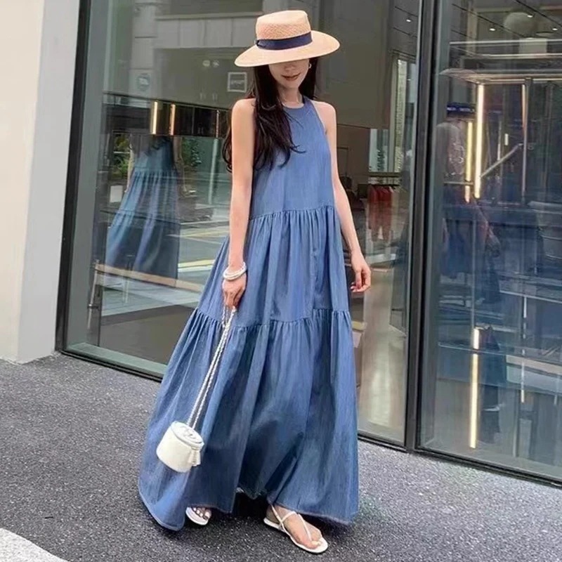 ロングワンピース40代/30代/20代フレンチシックノースリーブタンクトップワンピース女夏の新作高級感冷淡風ロングスカート レディースリネンワンピ 09