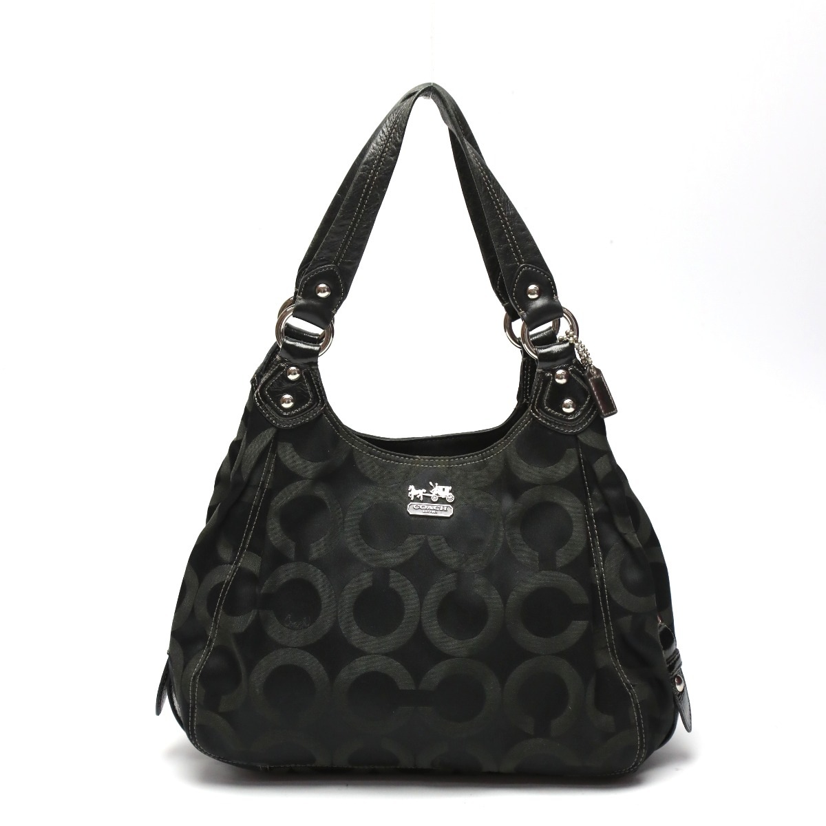 14305 キャンバス レザー ハンドバッグ マディソンオプアートマギー ブラック