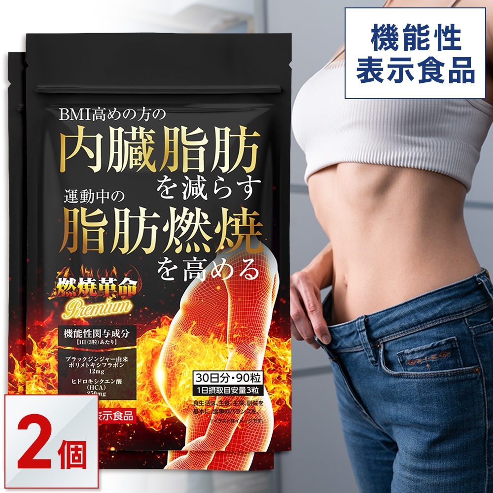 燃焼革命Premium 60日分【2袋セット】 内臓脂肪を減らす 脂肪燃焼を高める ダイエット サポート 機能性表示食品 ブラックジンジャー HCA ガルシニア リポ酸 カルニチン 【日本製】