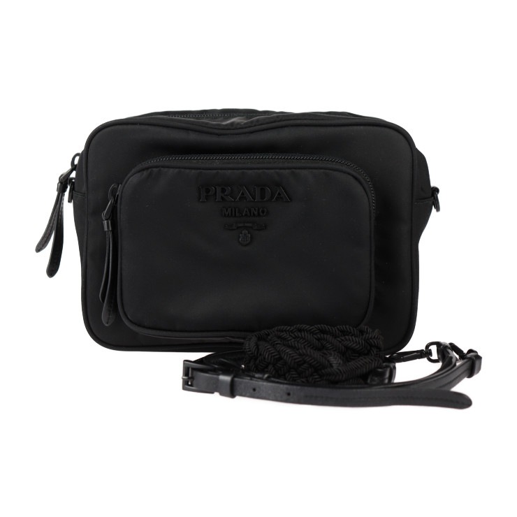 美品 PRADA プラダ ショルダーバッグ 1BH107 クロスボディバッグ ナイロン レザー ブラック 2WAY ポーチ ロゴ【本物保証】