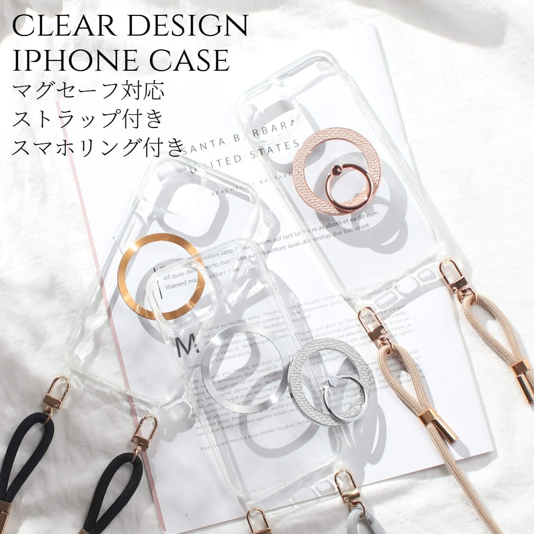 iphone ケース クリア ショルダー ストラップ付き iphone16 iphone15 iphone14 iphone13 12 Pro リング付き マグネット マグセーフ 大人可愛い ヘビ柄