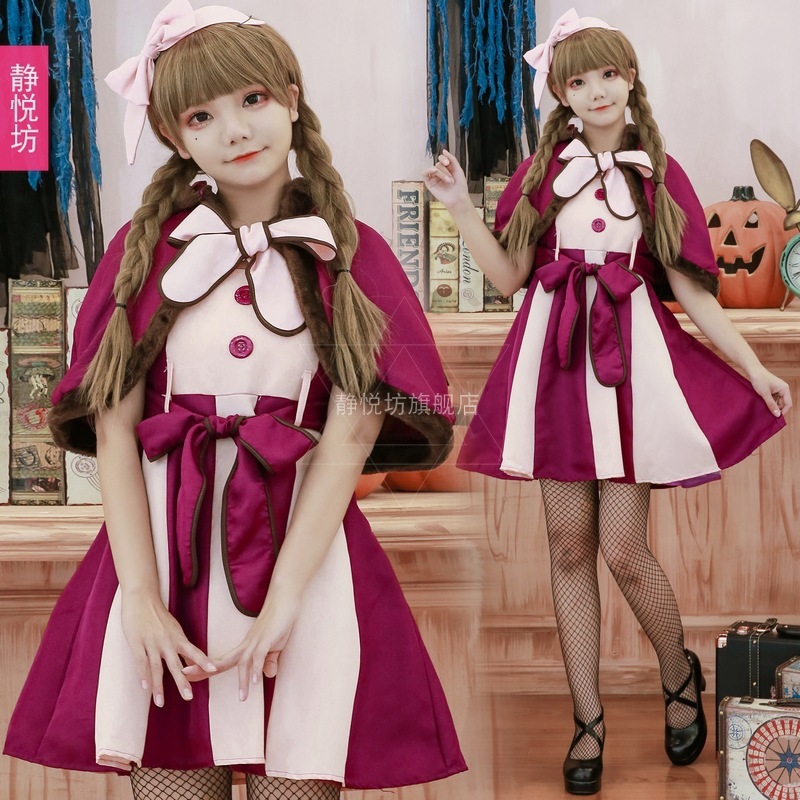 大人用ハロウィンコスチュームコスプレ不思議の国の日本のスマイリー猫おとぎ話のキャラクター紫の笑顔の猫メイド