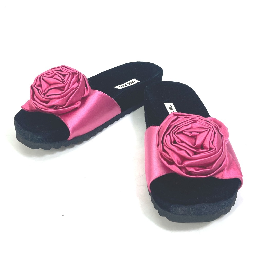 スリッパ 5XX399 スライド サンダル ローズ バラ 薔薇 シューズ 靴 ベロア ブラック