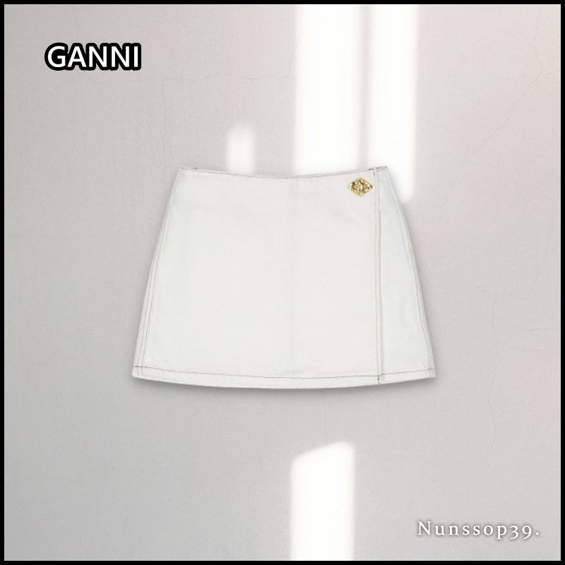 【GANNI】送料/関税込 J1192151 WHITE DENIM MINI SKIRT