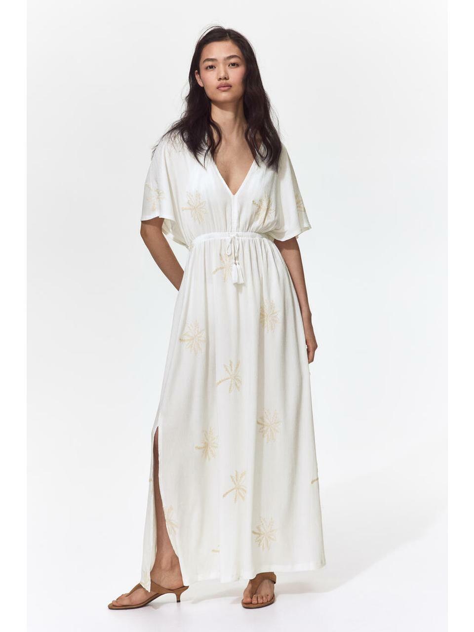 H&M エンブロイダリードローストリングドレスクリームパターン 1340040001