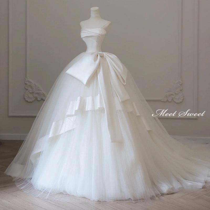 ウェディングドレス ウエディングドレス 二次会 結婚式 前撮り ブライダル ロングドレス 花嫁 プリンセスドレス プリンセスライン リボン ビスチェ ベアトップ