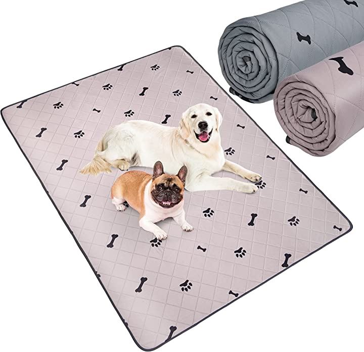 2枚セット洗えるペットシーツ ペットマット ペット用おしっこマット ペット洗えるマット 四重構造 犬 120x90CM( グレー+ピンク, 120x90CM)
