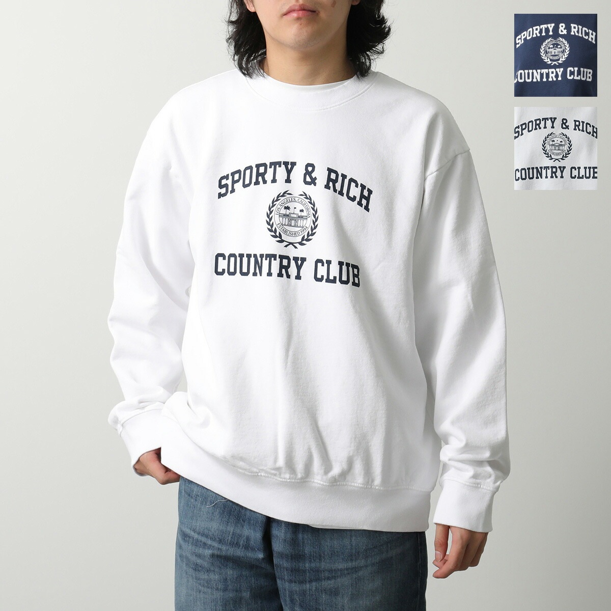 SPORTY＆RICH スポーティアンドリッチ トレーナー CRAW2327 CRAW2355 メンズ スウェット 長袖 コットン クルーネック 裏起毛 ロゴ カラー2色