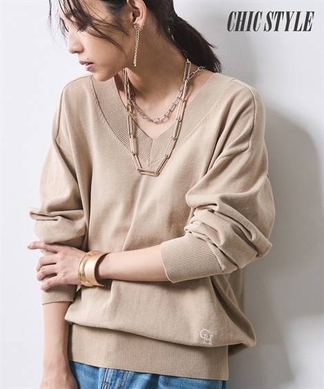 ニット Vネックニットプルオーバー 大きいサイズ有 シックスタイル