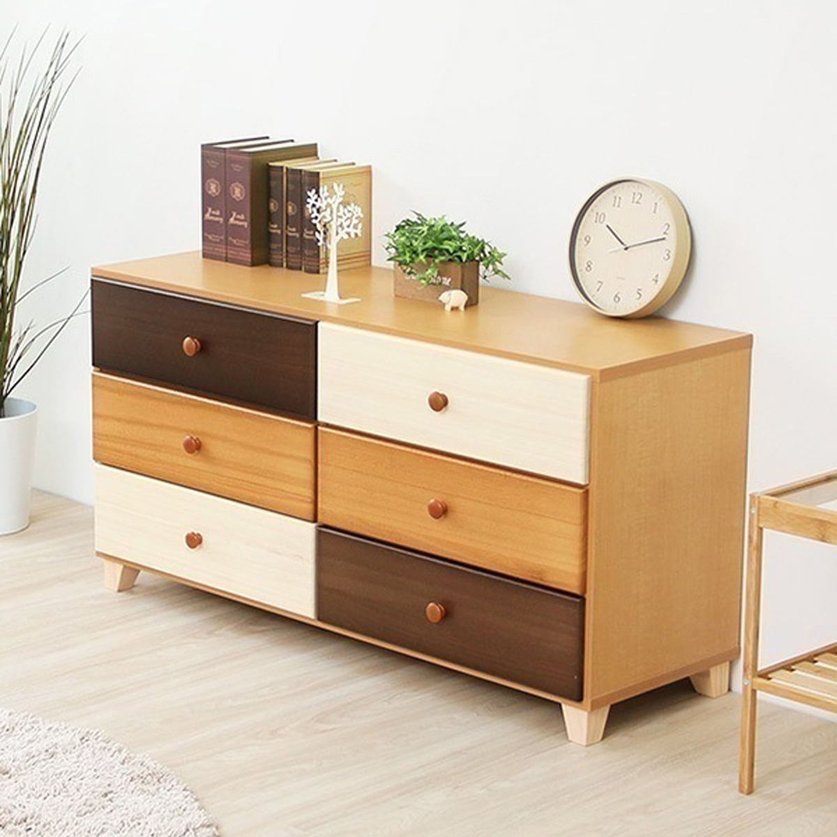 美しい木目の天然木ワイドチェスト 3段 幅117cm Loarシリーズ 日本製 完成品