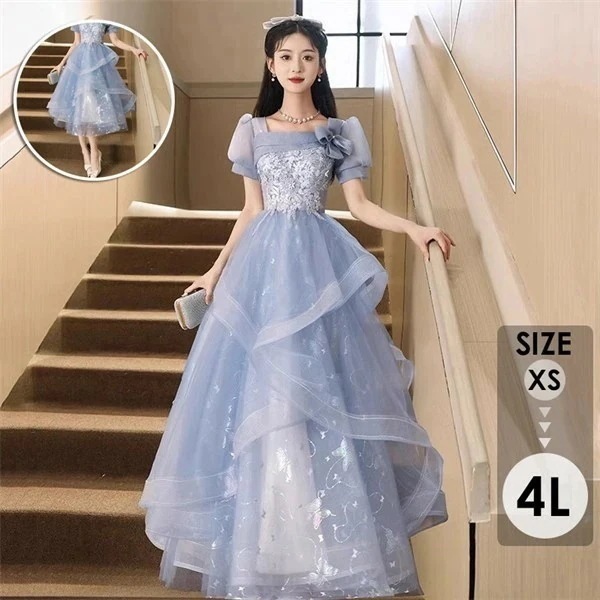 ドレス 大人 ピアノ発表会 演奏会 ロング丈 ミモレ丈 結婚式 パーティードレス ロングドレス ミモレ丈ドレス 編み上げ パフスリーブ お呼ばれ 袖あり 高級感 二次会 20代 30代 きれいめ ブル 7,178円