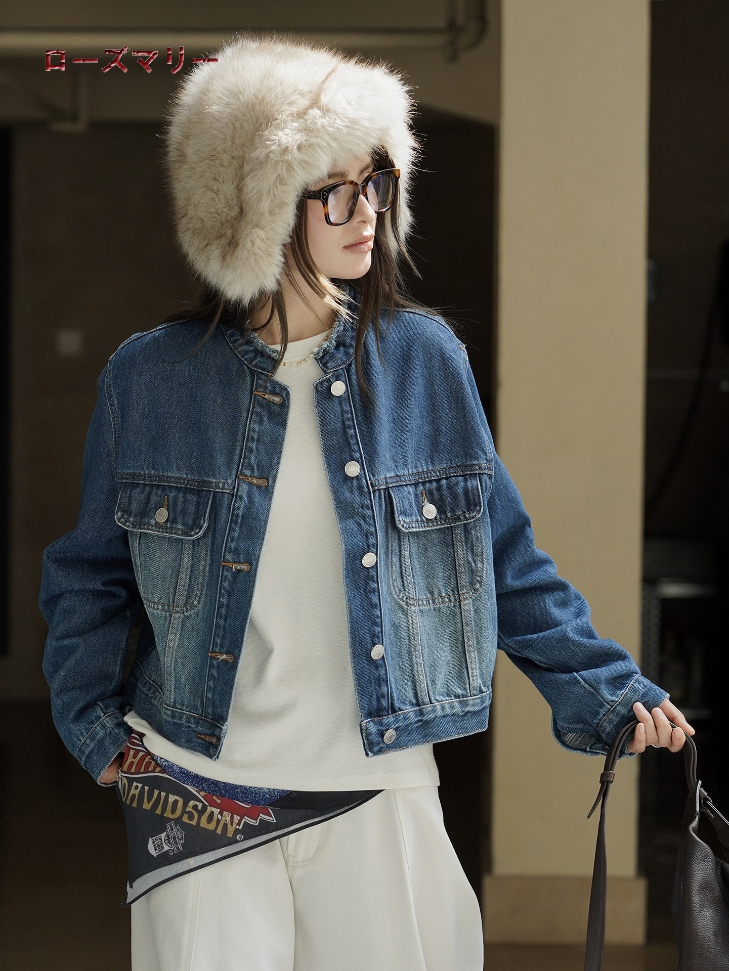 秋の新作 多ポケットジャケットスタンドカラーのショートトレンドコート デニムコート ショートコート 2508078