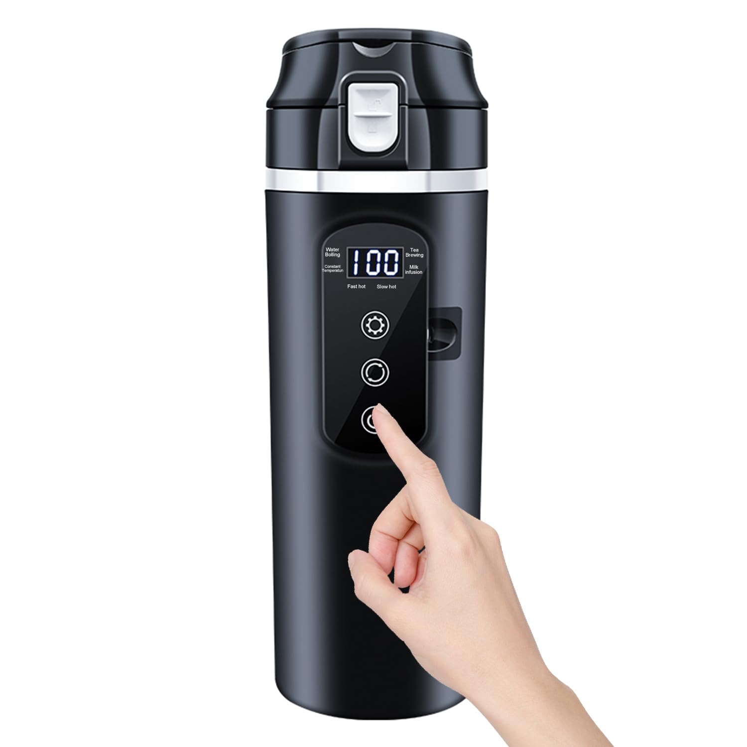 「4つの定温モード＆304ステンレス鋼」 MACOLAUDER 車載電気ケトル 12V/24V 自動車トラック兼用 500ml 電気自動車カップ 車用湯沸かし器 カーポット 温度表示 車中泊 二重真空