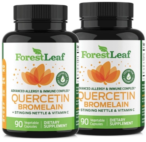 【Forest Leaf ケルセチン 500mgサプリメント 90錠入り2本セット ケルセチンとブロメラインビタミン Cイラクサ　抗ヒスタミン - 免疫循環器呼吸器のサポート