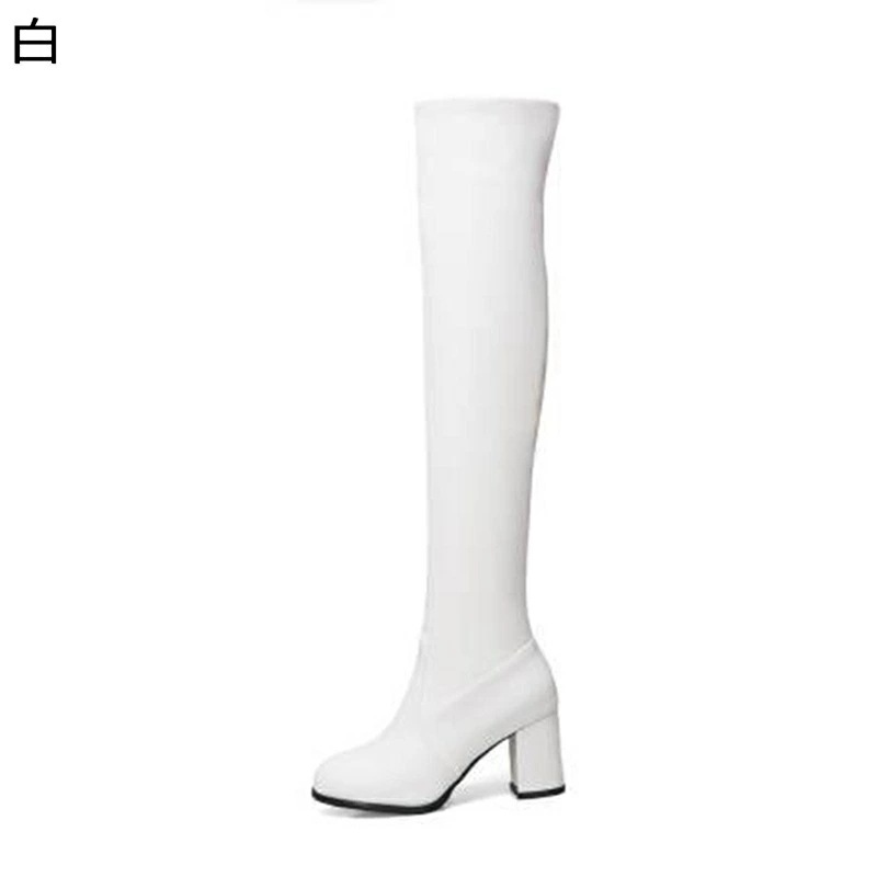ニーハイブーツ 大きいサイズ レディース靴 エナメル オーバーニーブーツ ロングブーツ サイドジッパー ハイヒール アーモンドトゥ スクエアヒール 秋 冬 美脚 オシャレ トレンド セクシー