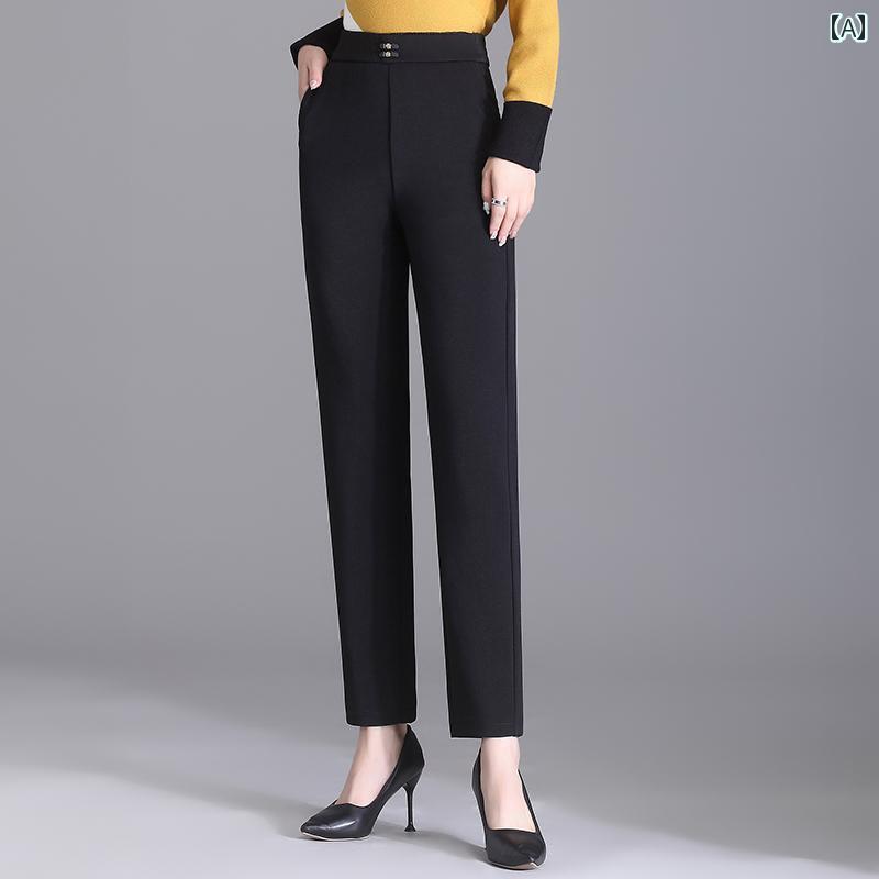 レディース ボトムス 長ズボン 婦人服 ミセス マザーズ パンツ ズボン 春秋冬 ハイウエスト 快適 ウエストゴム ストレート カジュアル