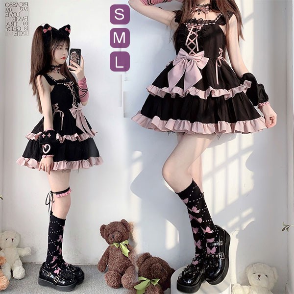 ワンピース ステージ衣装 アイドル服 コスプレ ロリータ ゴスロリ パーティー 発表会 可愛い リボン フリル ワンピース かわいい おしゃれ ワンピース ロリータ 文化祭 学園祭 衣装 メイド コス