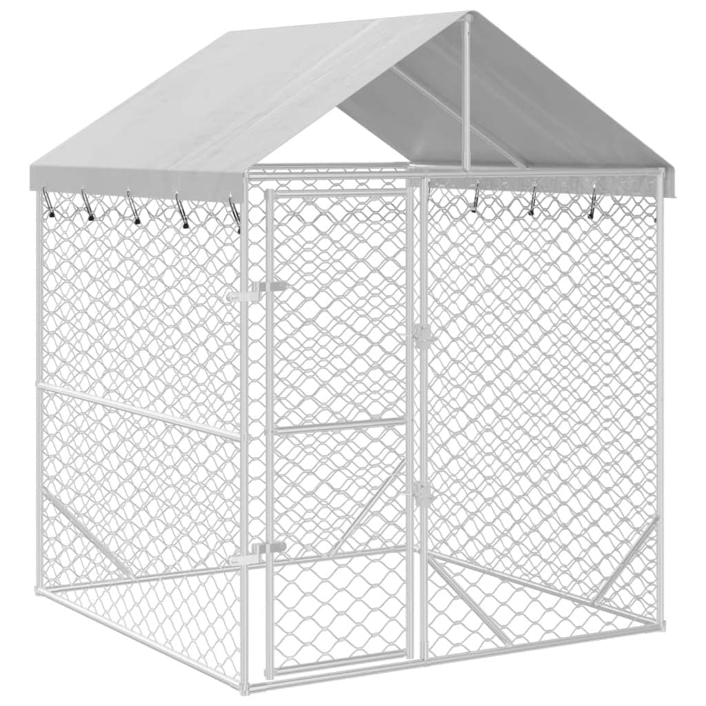 屋外犬小屋 屋根付き シルバー 2x2x2.5 m 亜鉛メッキ鋼製