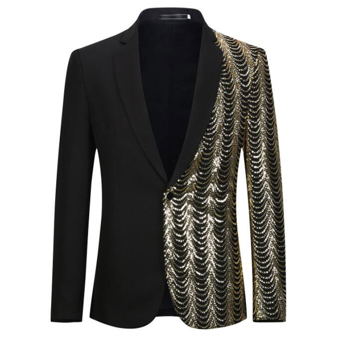 指揮者 舞台スーツジャケット 新年会 ステージ衣装 舞台衣裳 舞台衣装 スパンコールジャケット 余興 司会者 音楽会 メンズ礼服 ブラック タキシードジャケット 演出服 忘年会 舞台劇 個性的 パーテ