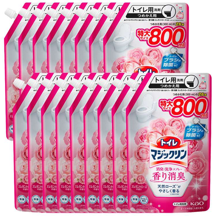 洗剤 日用消耗品 トイレ洗剤 【15個セット】トイレマジックリン 消臭洗浄スプレー 香り消臭 エレガントローズの香り スパウトパウチ800ml (D) メガ割 6,812円