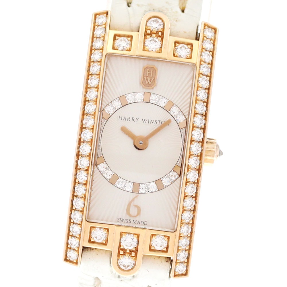 ハリーウィンストン HARRY WINSTON AVCQHM16RR037 アヴェニューCミニ K18PG ダイヤベゼル クォーツ レディース 箱・保証書付き_861658【中古】