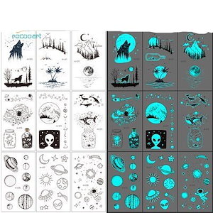 (1つ買うと3つ無料 )青夜光タトゥーシール防水小清山河模様タトゥーシール