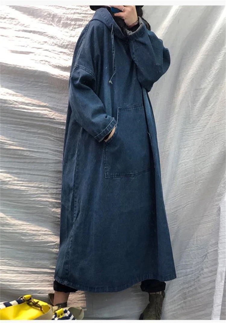 早い者勝ち レトロ デニム フード付き 長袖 カジュアル ロングスカート