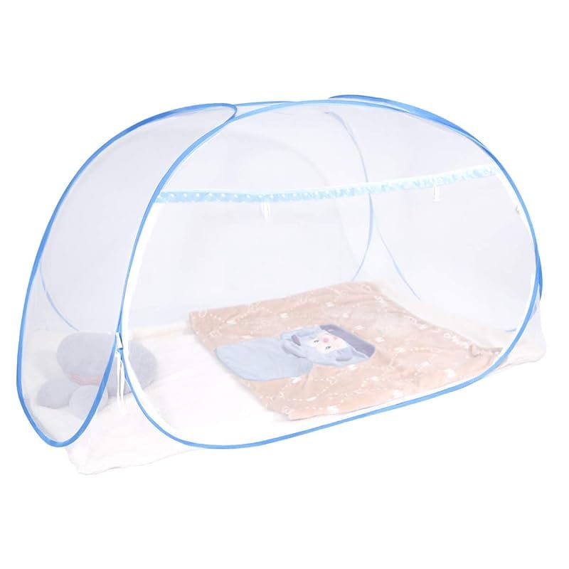 DEWEL 蚊帳 かや ワンタッチ テント式 虫除けネット 底付き 密度が高い 蚊よけ ムカデ対策 洗える 1ドアタイプ モスキートネット 持ち運べる 収納便利 軽量 子供 1人 小（ブルー シングル