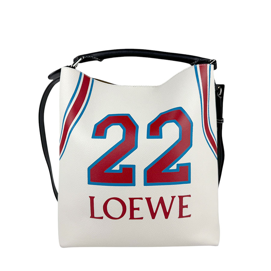 ロエベ LOEWE ハンドバッグ ショルダーバッグ T Bucket レザー オフホワイト/レッド/ブルー/ブラック シルバー メンズ z4420