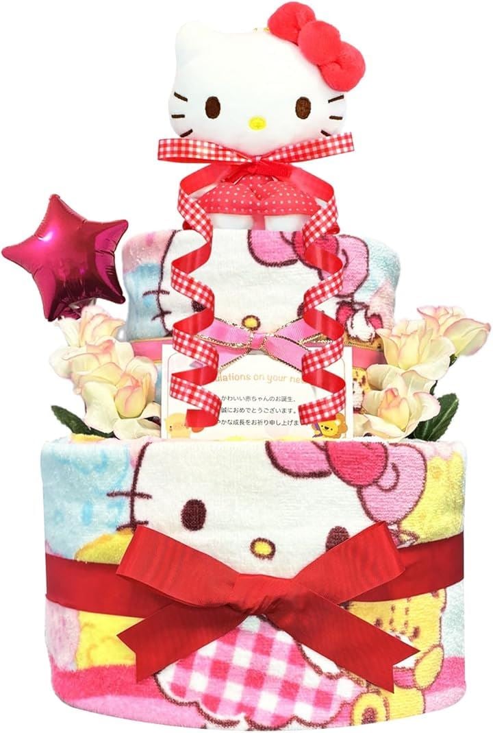 おむつケーキ 女の子 出産祝い 赤ちゃん 誕生日 ベビーシャワー ギフト (ピンク, 2段 Sサイズ)