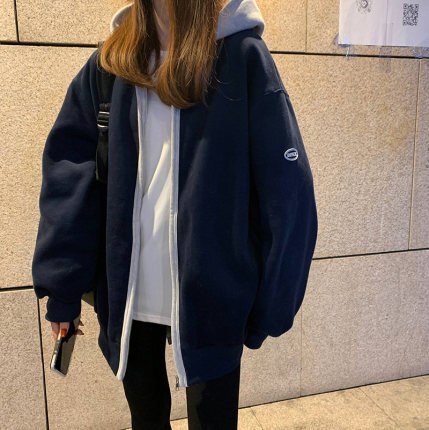 トップス デート フーディー ブルゾン 上着 春 秋 10代 20代 レディース 女性用 OL 学生 個性的 ネイビー M L XL 2XL 3XL 4XL こなれ感 エレガント ゆったり