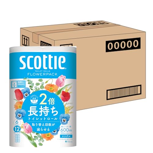 【ケース販売】 スコッティ フラワーパック 2倍巻き(6ロールで12ロール分) トイレット 100mシングル ホワイト 8パック入り