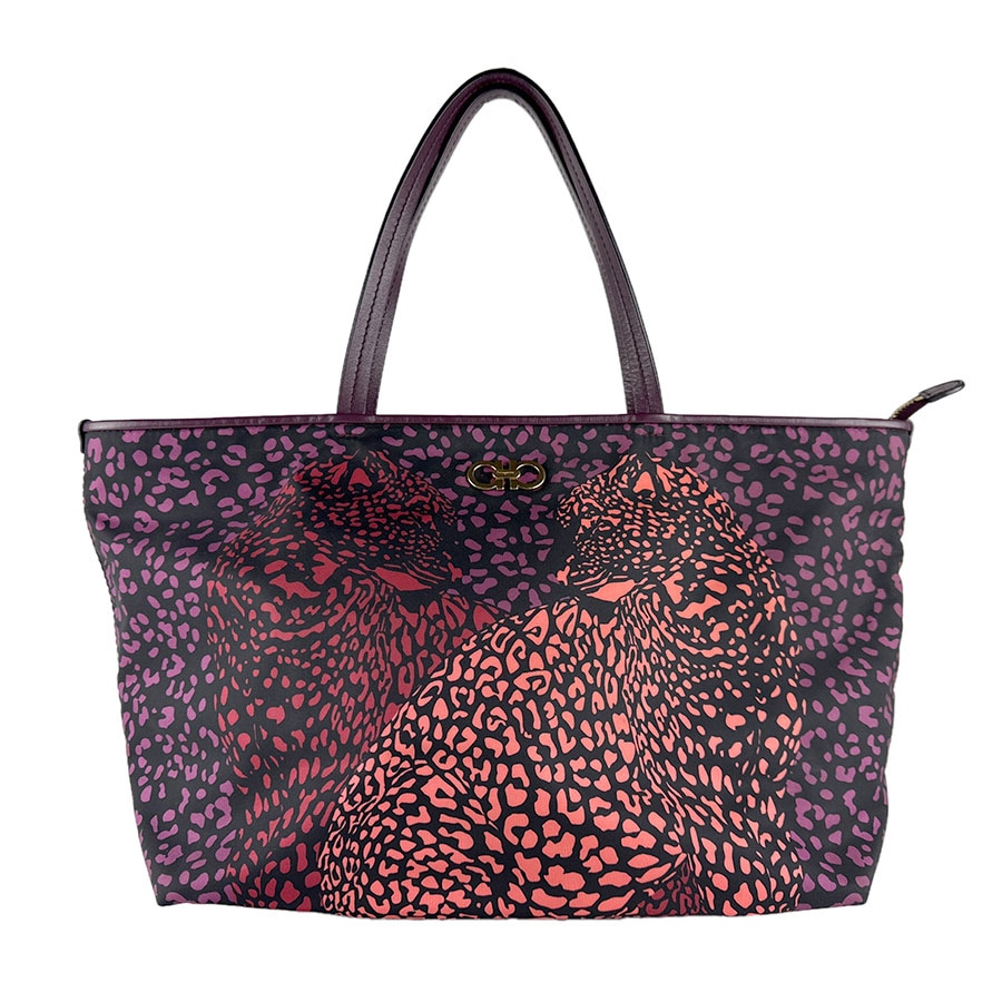 サルヴァトーレフェラガモ Salvatore Ferragamo トートバッグ ガンチーニ ナイロン/レザー パープル ゴールド レディース z8520