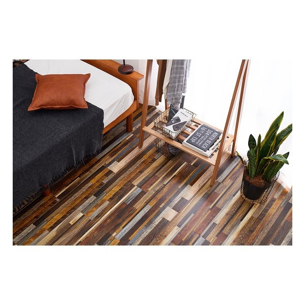 WFT-08 ウッド調フロアタイル 約91.4×15.2cm 72枚入り 約6畳分 ミックスブラウン 81955967