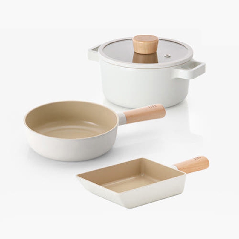 フィーカ ミニマル 調理器具 3点 セット[18cm プチウォック + 18cm 両手鍋 + 15cm卵焼きフライパン]