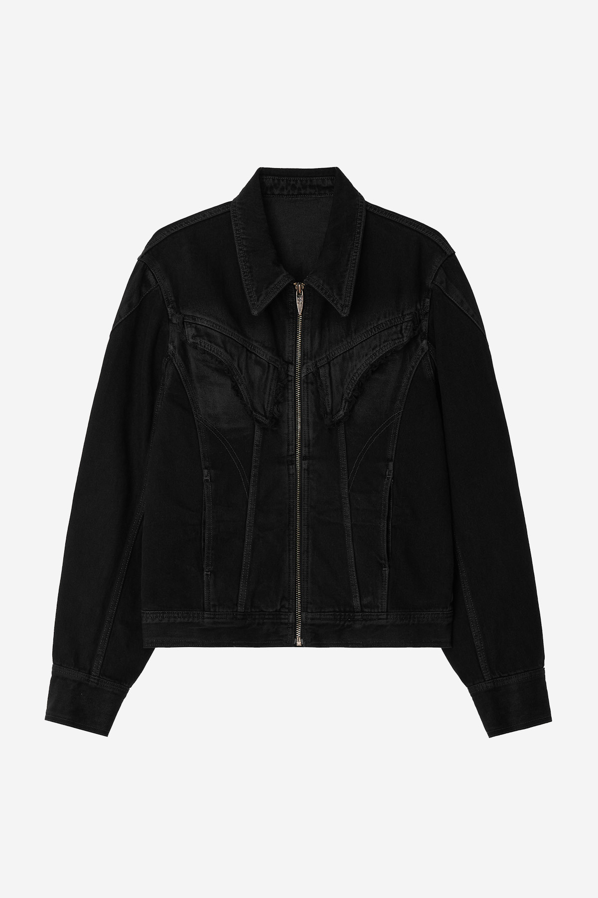 【BLR】 DYED CURVED LINE DENIM TRUCKER JACKET : BLACK