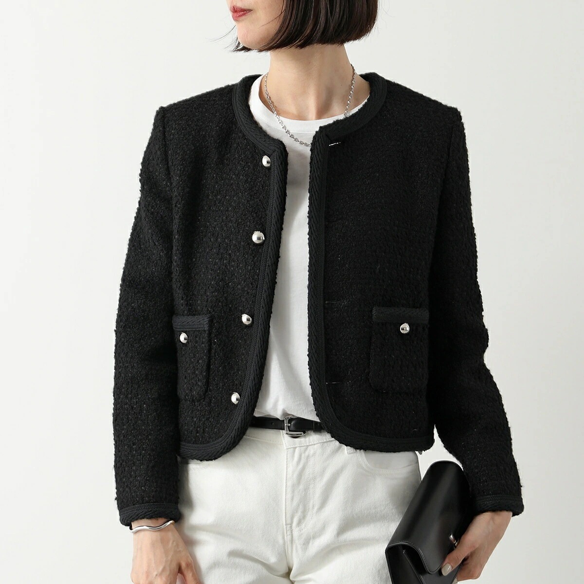 CELINE セリーヌ チェルシージャケット 2V34T593V.38NO レディース カシミヤ パイピング ノーカラー クラシックフィット クルーネック ブラック