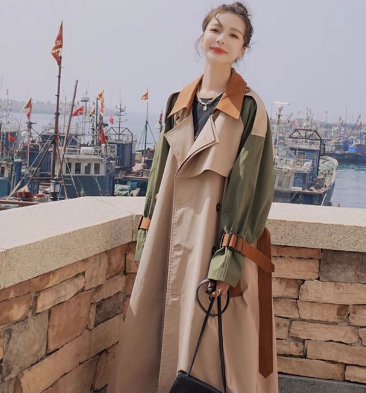 アウター デート モテアイテム トレンチコート パッチワーク ロング丈 コットン 大人可愛い きれいめ 上品 おしゃれ かっこいい 大人可愛い ラブリー キュート ガーリー クール モード系 セクシー