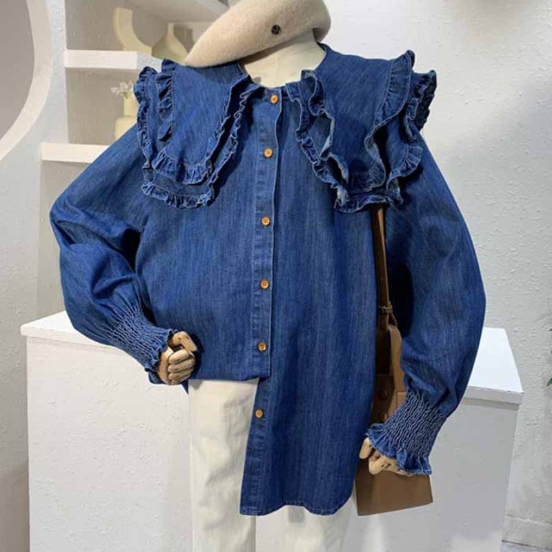 2color レディース トップス シャツ ブラウス フリル デニム 袖あり 長袖 240