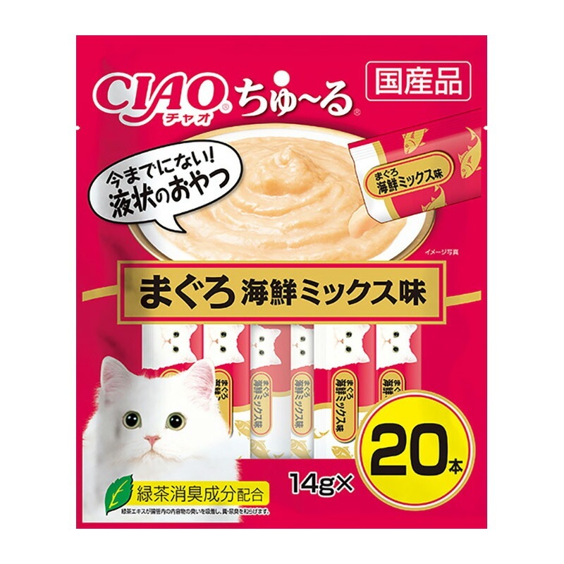 （まとめ買い）CIAO ちゅる まぐろ 海鮮ミックス味 14gx20本 SC-127 猫用おやつ [x4]