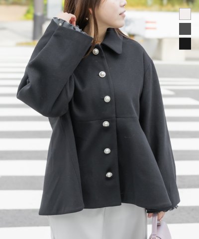 大きいサイズ レディース LL 3L 4L XL XXL XXXL パールボタンペプラムコート