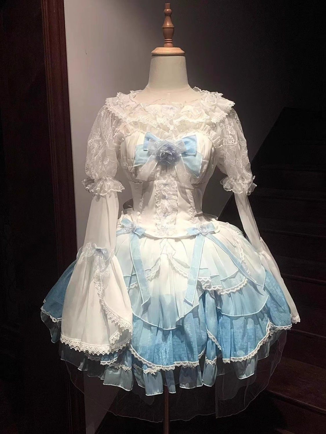 漁師オリジナルlolita青白グラデーションワンピースドレス女性 (インナー付き)
