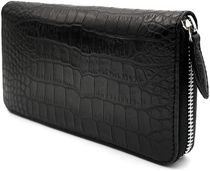 牛革 クロコダイル 型押し 長財布(ブラック)