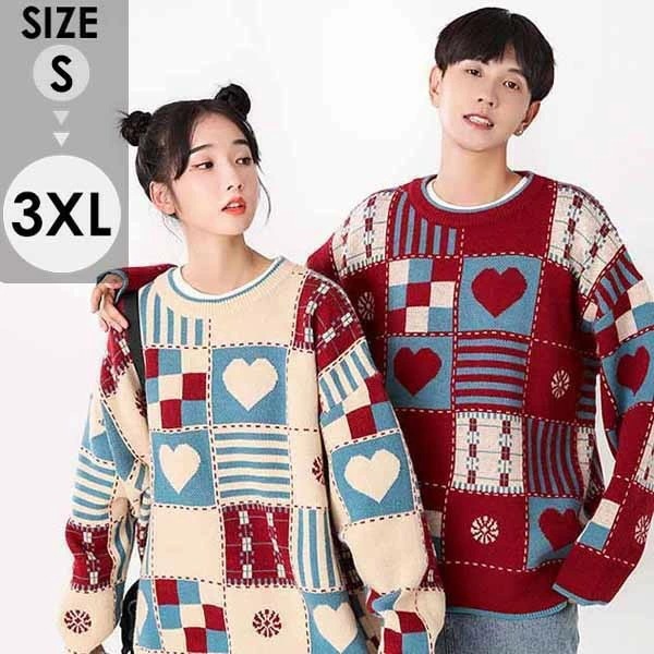 セーター ペアルック メンズ レディース 男女兼用 Merry Christmas お祝い プレゼント クリスマス セーター ニット 赤 ベージュ 秋冬 カップル 恋人 親友 友達 韓国 おしゃれ 通