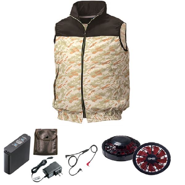 KU92020空調服 ポリ カジュアルベスト FAN2200BR/LIPRO2 黒xサンドカモ 3L