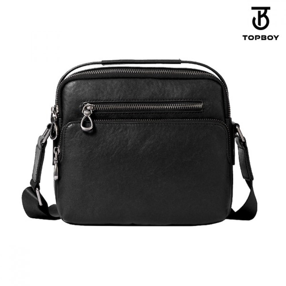 （TOPBOY）シンプルレザーダブルジップポケットミニクロスボディバッグ（BP077）
