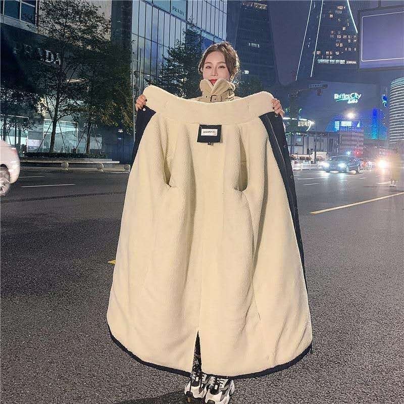 裏起毛 厚手 子羊の毛 アウター レディース セミロング 韓国版 ゆったり ファッション あたたまること