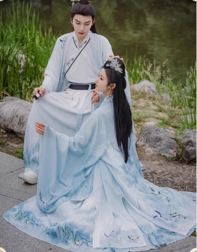 男女兼用漢服唐装 3点セット 可愛いプリント　ロング丈羽織コート カップル中華振袖漢服　振袖中華古風コスプレ衣装　イベント　羽織+ブラウス+スカート メンズレディースチャイナ舞台ステージ服　ハロウィン 4,891円