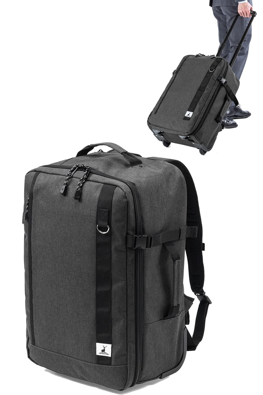 イーサプライ キャリーバッグ キャリーリュック 2WAY 大容量35L 機内持ち込み対応 重量約2.2kg キャスターカバー付 キャプテンスタッグ EZ2-BAGCR007BK