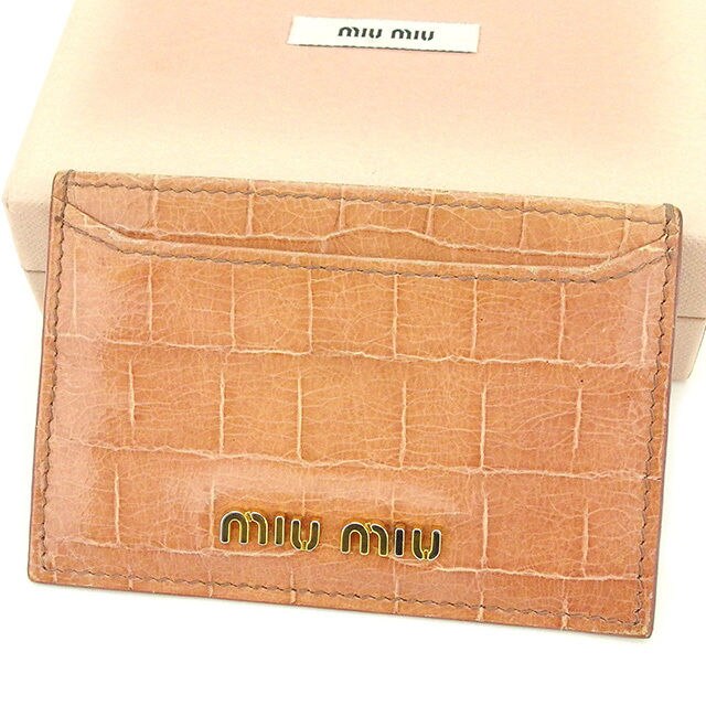 カードケース 名刺入れ クロコダイル型押し ピンク 中古
